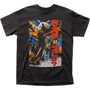 Godzilla Mothra Poster Mens T Shirt Cult Classic Monster Movie Tee New Black, Graphic tees, Streetwear, Men gifts, Short sleeve, cotton, Top, Menswear