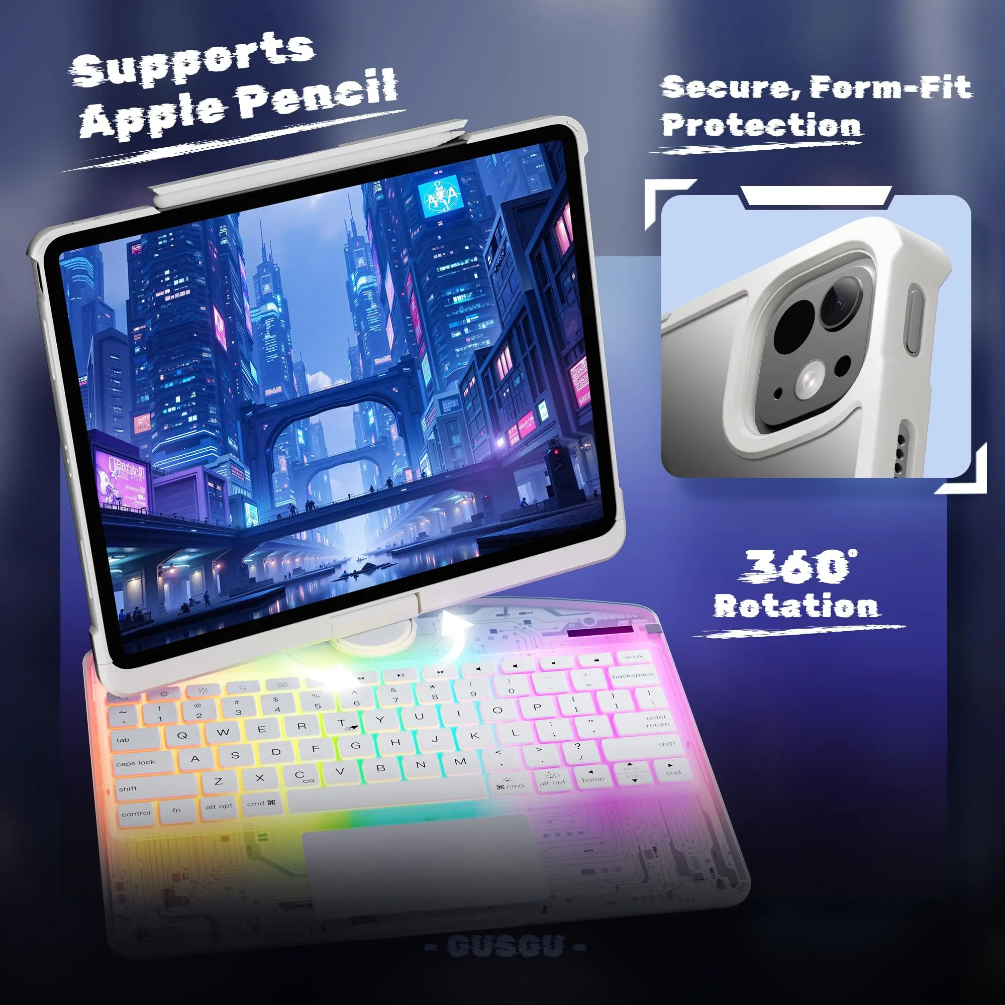 NAIDUN Latest 360 Swivel Keyboard with tranparent case for iPad Tablet Accessories ipad case tablet wireless