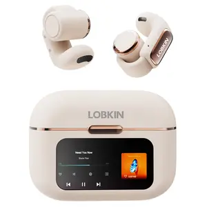 LOBKIN Wireless Bluetooth Open Ear Earbuds, Clip-On Headphones, Lightweight & Waterproof, Comfortable for Men Women, Clip On Ear Buds with Mic, LED Display, Fit Sports Running Workout (Black)