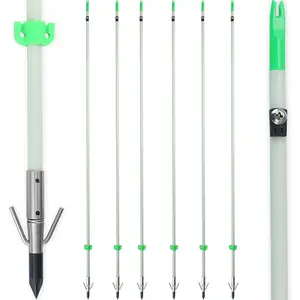 34inch Luminous Bowfishing Arrows with Broadheads and Safty Slides for Compound Bow & Recurve Bow Archery Hunting Fishing Pack of 6 White