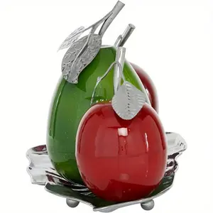 Metal Fruit Decorative Sculpture Decorative Home Decor Statue with Platter, Accent Figurine 18" x 10" x 11", Multi Colored