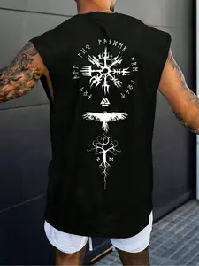 Men's Sports Print Sleeveless Tank Top, Loose Fitting Summer Workout Vest, Casual Athletic Top for Gym & Fitness, Athletic Activewear, Sports Clothing