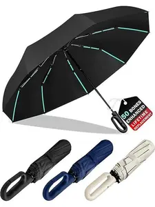 Foldable Umbrella for Travel,Heavy Duty Automatic Open Shut Umbrella with Comfortable Carabiner Handle for Men Women Rain Sun Windproof Loop Buckle Parasol
