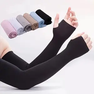 4 Pairs Random Color Ice Silk Fiber Fabric Breathable Sleeveless Cool Gloves Fingerless Gloves