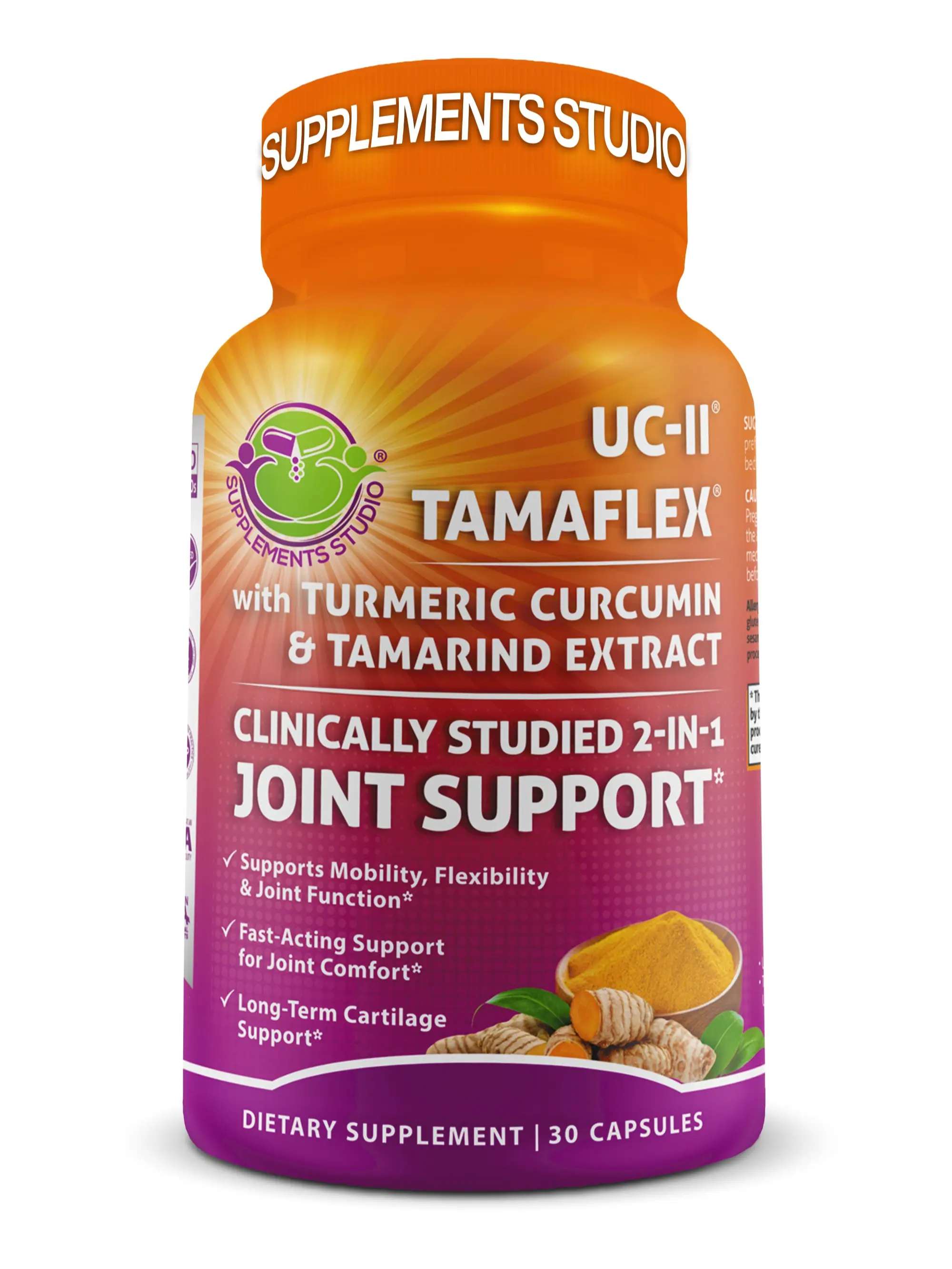 SUPPLEMENTS STUDIO Joint Support Supplement - UC-II Collagen & TamaFlex (Turmeric + Tamarind) - Supports Mobility, Flexibility & Cartilage Health - Glucosamine-Free - Easy to Swallow