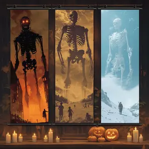 3 Counts Halloween Hanging Banner, Giant Skeleton Posters, Halloween Mural And Decorative Posters, Fun Party Decorations, Horror Themes, Living Room, Bedroom, Home Posters, High Definition, Waterproof, Ideal Gifts