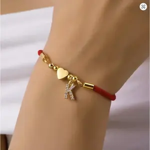 Lucky Red Initial Bracelet - Anniversary Gift, Daily Wear, Lucky Charm Knot Protection Red Cord Bracelet bracelet  gifts Trendy Minimalist Stackable Bangles