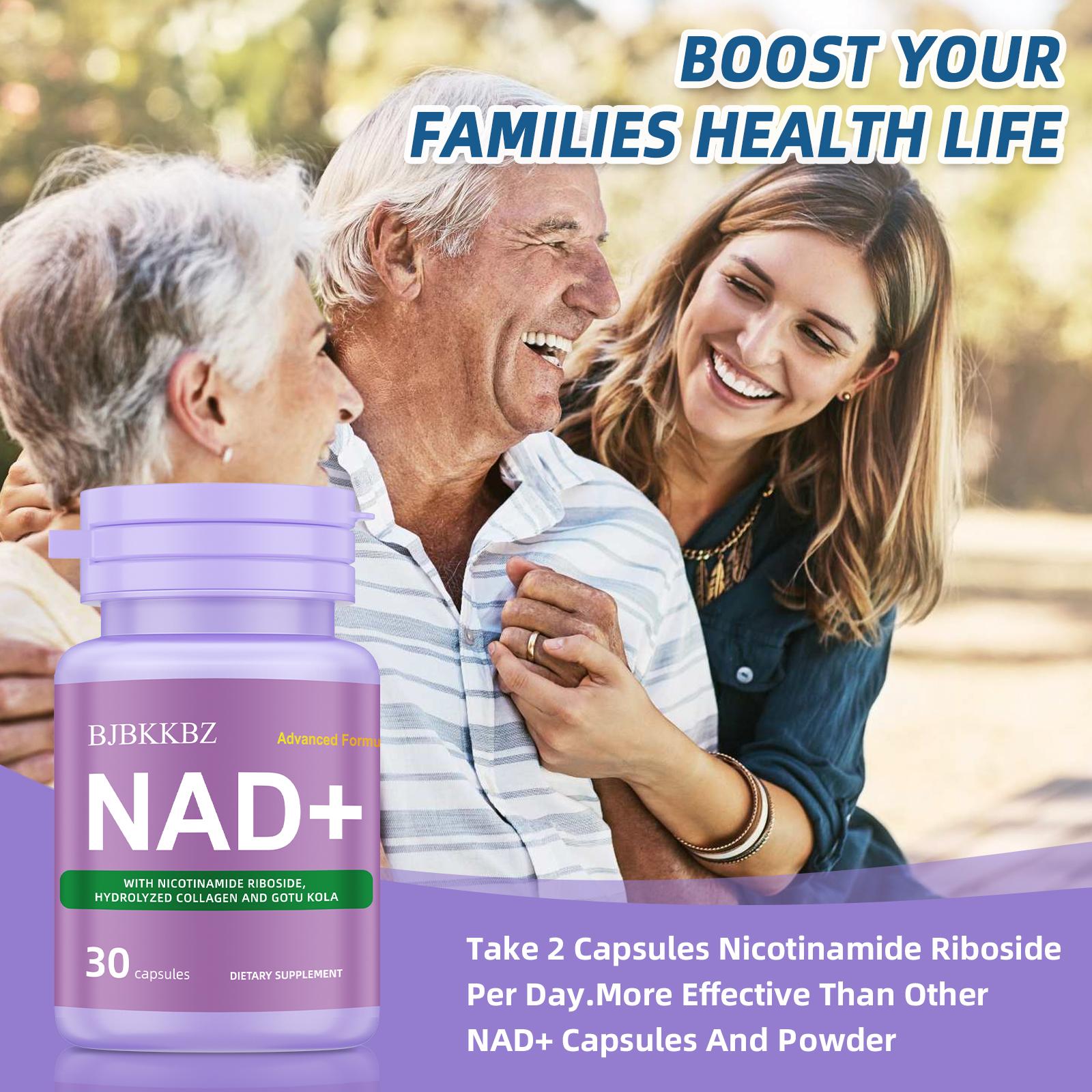 BJBKKBZ NAD+ Supplement with Nicotinamide Riboside, Hydrolyzed Collagen & Gotu Kola, Three-in-One Formula for Cell Revitalization, 30 Capsules