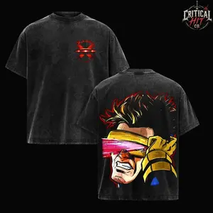 SuperStyle Cyclops Scott Summers X-Force MCU Comic Edition Double-Printed Oversize Lightweight Acid-Washed Cotton T-Shirt, Soft Fit Apparel with TV Series Graphic Design, Menswear Streetwear Top 6QS