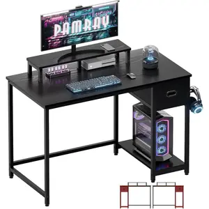 39 Inch Computer Desk with  Stand Small  Office Desks with Non-Woven Storage Drawer for Bedroom Study Table Writing and Work Desk Black