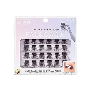 Falscara Multipack False Eyelashes, Lash Clusters, Extra Drama Wisps', 18mm-20mm, Includes 24 Lash Wisps (6 Short, 12 Medium, 6 Long), Contact Lens Friendly, Easy to Apply, Reusable Strip Lashes