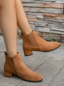 Women's Ankle Boots with Side Zipper and Elastic Panels, Square Toe Design, Comfortable and Stylish, Perfect for Fall/winter