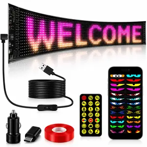 LED scrolling sign / LED display module with remote control and app control, RGB flexible LED matrix, suitable for car rear windows, store window displays, food trucks, party decorations, USB powered