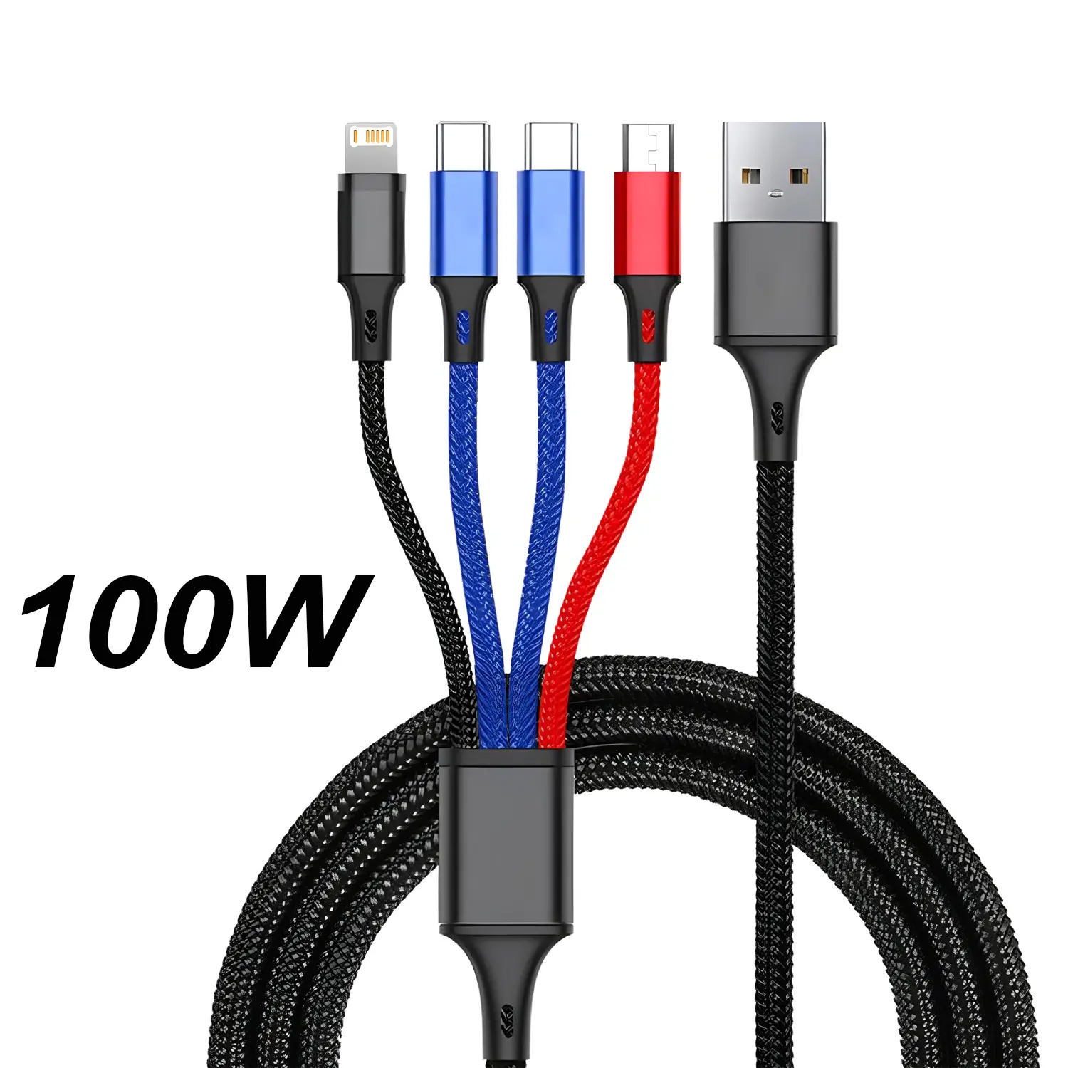100w USB Charging Cable, Fast Charge Multi-Port Charger for iPhone Samsung Huawei Xiaomi, Type C Portable Dual Port Compatible Power Adapter