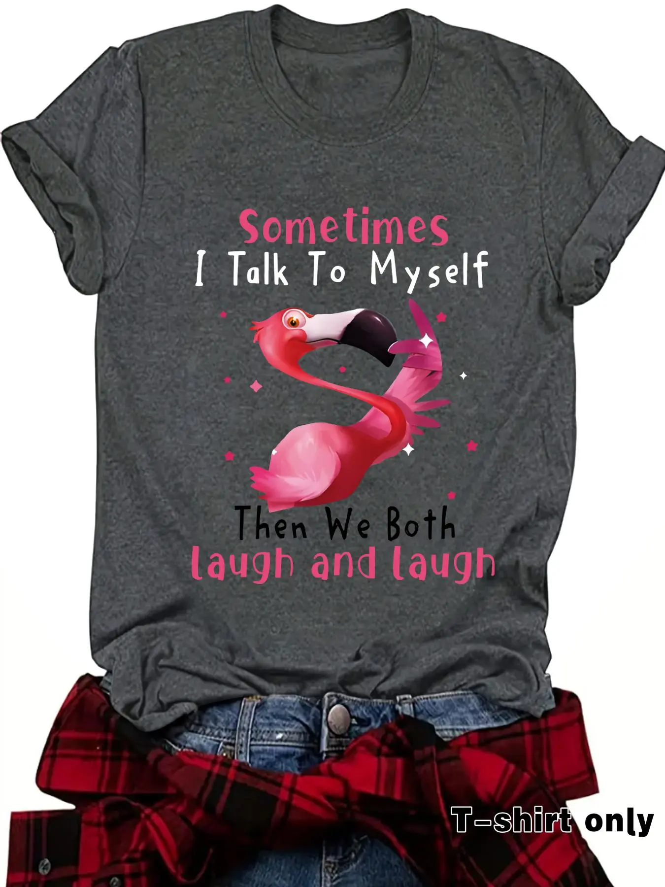 Women's Flamingo Print Graphics Round Neck Tee, Fashion Casual Fitted Lightweight Streetwear Crew Neck T-Shirt for Daily Holiday Vacation Outdoor Wear, Ladies Clothes for Summer, Womenswear