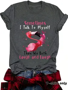 Women's Flamingo Print Graphics Round Neck Tee, Fashion Casual Fitted Lightweight Streetwear Crew Neck T-Shirt for Daily Holiday Vacation Outdoor Wear, Ladies Clothes for Summer, Womenswear