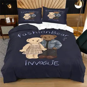 Cute Bear Print Bedding Set with Cute Couple Designs, Includes 1 Bedspread and 1 or 2 Pillowcases, Excludes Quilt and Pillow Inserts, Suitable for Bedroom or Dormitory Bedding Sets, Perfect for Gifting or Personal Use