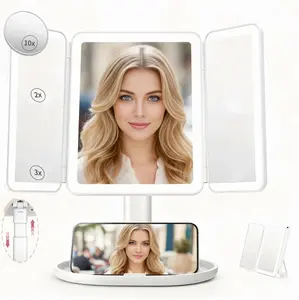 Makeup Mirror with Lights，Vanity Mirror with Lights 2X/3X/10X Magnification, Smart Sensor, Adjustable Stand & Brightness, Travel Makeup Mirror with Type-C Fast Charging 3-Colors, Gifts for Women Girls