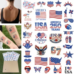 250th USA Anniversary Temporary Tattoos – 40PCS Patriotic Waterproof Face & Body Stickers for 4th of July Party Favors & Independence Day Celebration