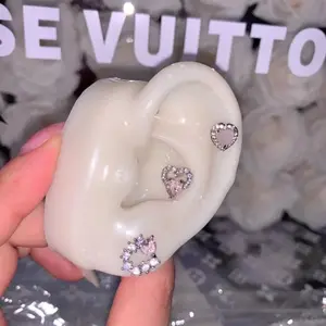 1PC Cute Pink Peach Heart Zircon 316L Stainless Steel Ear Bone Nail New Fashion Y2K Punk Small Earring for Women Cochlea Jewelry