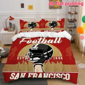 2D Flat 3Pcs Football American Theme Duvet Cover, Vintage Sports Bedding with Helmet & Skyline Design, Microfiber Comfortable Bedroom Bedding Set (1 + 2 Pillowcases, Unfilled) for Fans, Teens Adults Bedroom Decor