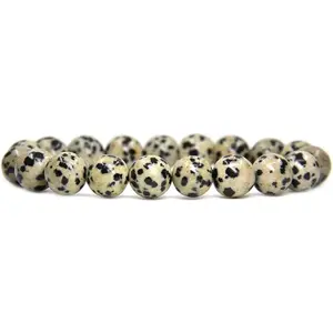 Angelstones Natural Dalmatian Jasper Genuine Semi-Precious Gemstones Healing 10mm Beaded Stretch Bracelet 7" Unisex