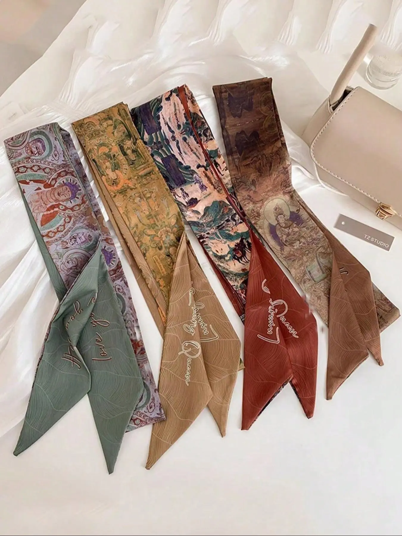 Vintage Print Silk Scarf Headband, Fashion Hair Scarves, Vintage Print Headscarves, Elegant Casual Wear for Daily Outings and Travel, Stylish Versatile Gift Idea, Boho Style Scarf