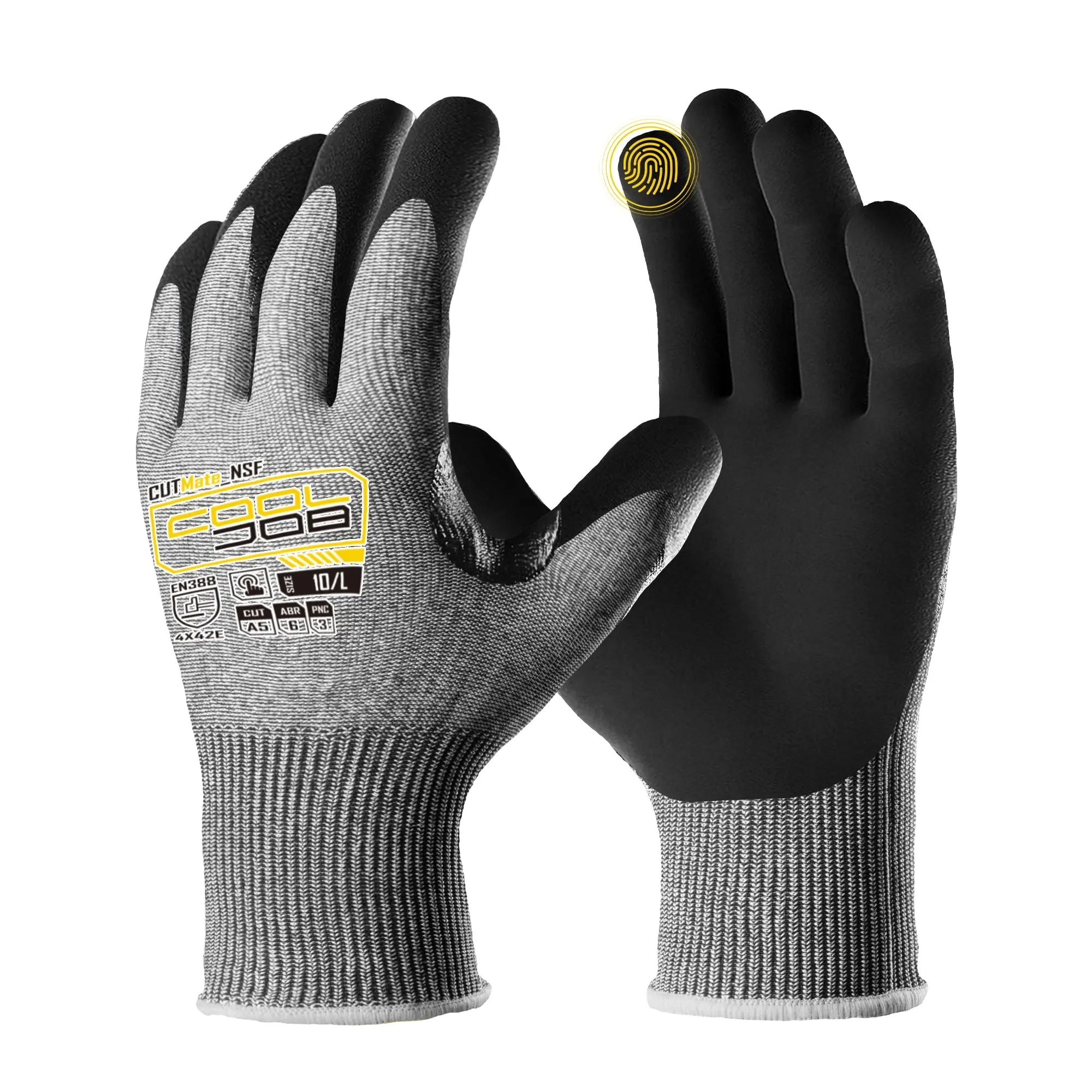 COOLJOB A5 Rated Cut Resistant Work Gloves - 1/3/12 Pairs, Nitrile Rubber Dipped, Knife Proof, Grip Boost Coating, S Size, Breathable Fabric, Elastic Cuff, Tools for Mechanics, Carpentry Safety Gloves for Men, All Season