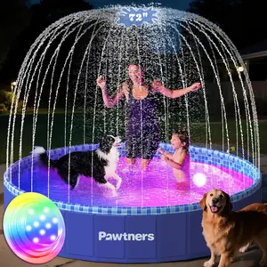 Foldable Dog Pool with Sprinkler RGB LED Light, 72" Collapsible Hard Plastic Kiddie Splash Pool, Pet Bathing Wading Tub for dogs and cats of all sizes Blue