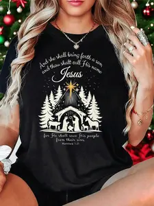 Inspirational Women's Christmas TShirt Featuring Nativity Scene and Jesus Design with Bible Verse Isaiah 96