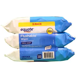 Fresh Scent Flushable Wipes, 3 Packs of 48, 144 Total Wipes
