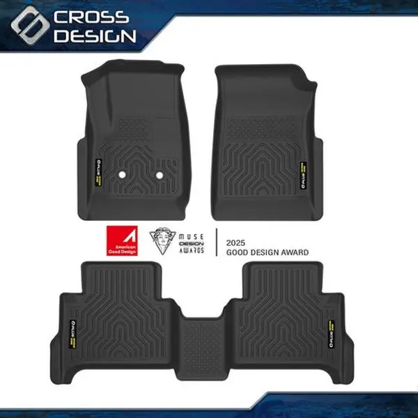 CROSSDESIGN TPE All-Weather Synthetic Floor Mat Set - Car Accessory, Unique Black, Custom Fit for 2015-2022 Chevy/GMC Colorado/Canyon Crew Cab