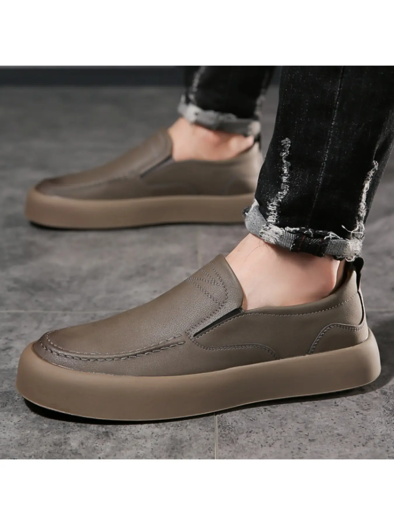 Men's Casual Leather Walking Shoes, Slip-On Flat Design, Microfiber Upper, Thick Rubber Sole, All-Season Comfortable Footwear, Minimalist Casual Shoes for Daily Wear & Parties, Casual Fashion Shoes