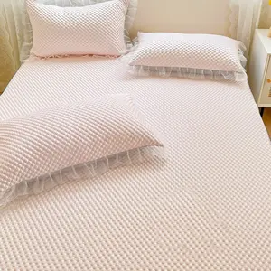 Luxurious Star Lace Waffle Cooling Fitted Sheet Set, Elegant Bedroom Bedding, Summer Cool Sheets, Multiple Colors Available