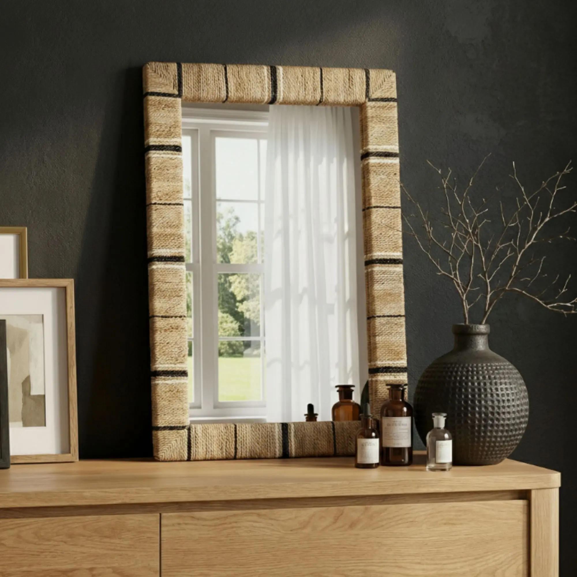 Leila Rectangular Seagrass Wall Mirror, 23"