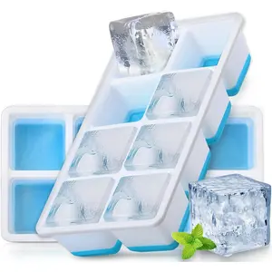 Large  Molds,  2 Pack  Large Square  Trays with  , Easy-Release & Stackable 1.8'' Big  Tray for Freezer   Coffee