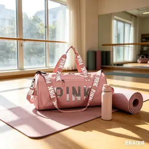 Ins-style Pink PINK Sequin Sports Bag, Versatile Fashion Handheld Travel Bag, Dry-Wet Separation Gym Duffel Bag