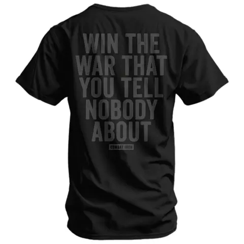 COMBAT IRON Men's Cotton T-Shirt - Crew Neck, Short-Sleeve, Tapered Athletic Fit, Soft Casual Streetwear Male Clothing, "Win The War You Tell Nobody About" Slogan Graphic Print