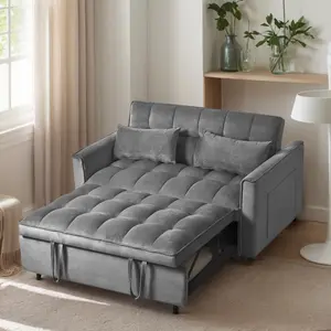 【HolidayHaul】53 inch 3 in 1 Convertible Sleeper SofaBed Modern Pull Out Couch Bed Adjustable Backrest Velvet Loveseat Futon Sofa with Pillows & Pockets for Living Room Apartment Dark Grey