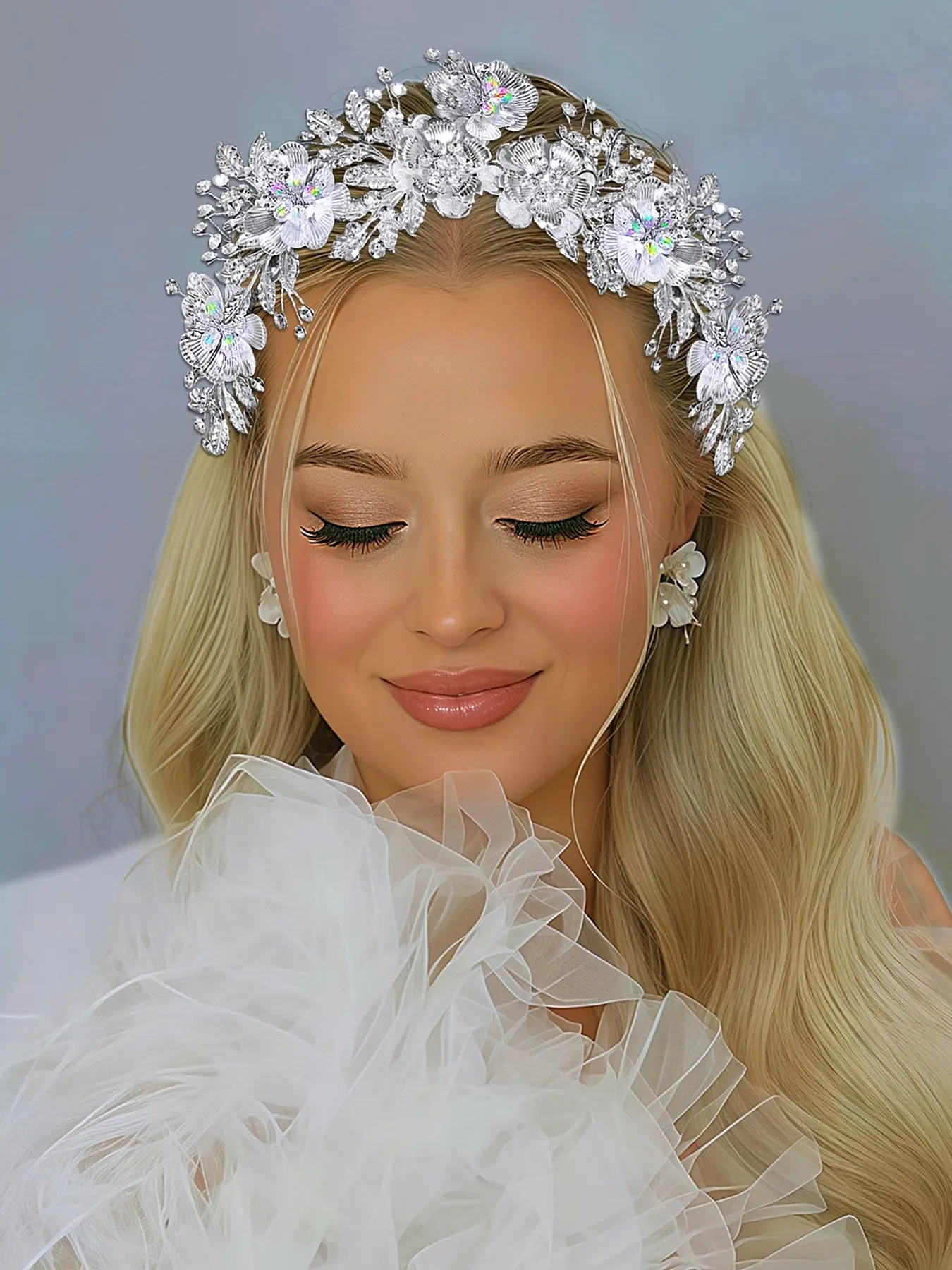 Women's Elegant Alloy Flower Headband with Rhinestones, Bridal Tiara for Wedding Party, Rapunzel Crown, Jasmine Princess Crown, All-Season Fashion Accessory