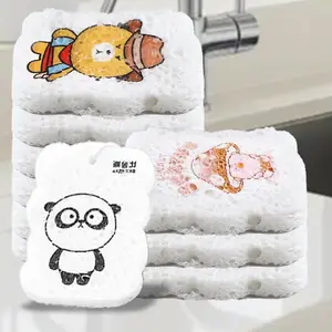 5Pcs Random patterns Compressed Wood Pulp Sponge Dishwashing Sponge Non-Stick Kitchen Cleaning Tool
