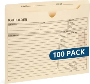 100 Pack 10 x 12 Inches Construction Job Folders, Preprinted Project Folders for Job Tracking, Manila File Jacket Document Organizer Folders, 100 Count