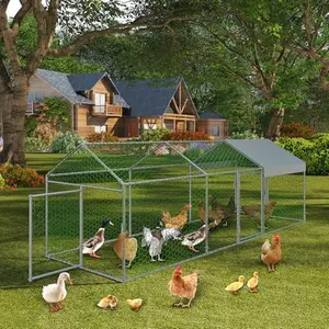 Metal Chicken Coop with Waterproof and Anti-UV Cover, Chicken Run for Yard with 3 Doors, Poultry Cage for Rabbit Duck Goose, 120 in x40 in x40 in, Silver