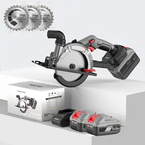 Christmas Gift 6 Inch Brushless Circular Saw With Two 4000mAh Batteries Including Charger 6800RPM Compact Circular Saw 150mm Blade Supports 0 to 50 Degree Bevel Cutting Angle Lightweight Design Includes 2 Saw Blades Suitable for Wood Stone and Plastic