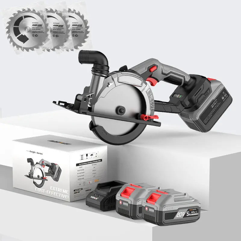 6-Inch Brushless Motor Circular Saw Kit, 150mm Blade, 6800RPM, 0-50° Bevel Cutting, Portable Wood Cutting Machine, 2x 4000mAh Batteries, Charger, 2 Saw Blades, Lightweight Efficient Cutting Power Tool for Wood/Stone/Plastic with Tool Box