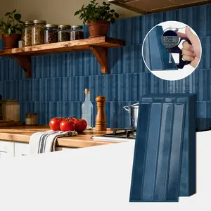 12/24/48PCS ETP 3D Epoxy Deep Blue Vertical Tile Stickers, 1.2mm Thick Self-Adhesive Waterproof Oilproof Kitchen Backsplash Wall Decals