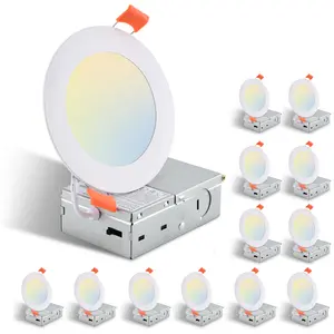 12-Pack 4 Inch Ultra-Thin LED Recessed Ceiling Light White Aluminum PVC Dimmable 2700K-5000K Color Temperature Adjustable Energy-Saving Ultra Slim Fixture with Junction Box for Indoor Home Ceiling Use