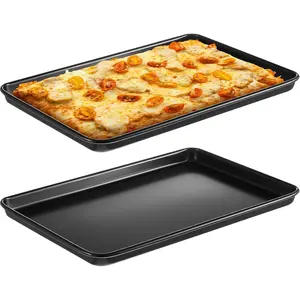 2 count 15.6 Inch Grandma Style Pizza Pan Hard Rectangular Black Non Stick Sicilian Style Carbon Steel Pizza Pan Dish Pre Seasoned Bakeware Kitchenware
