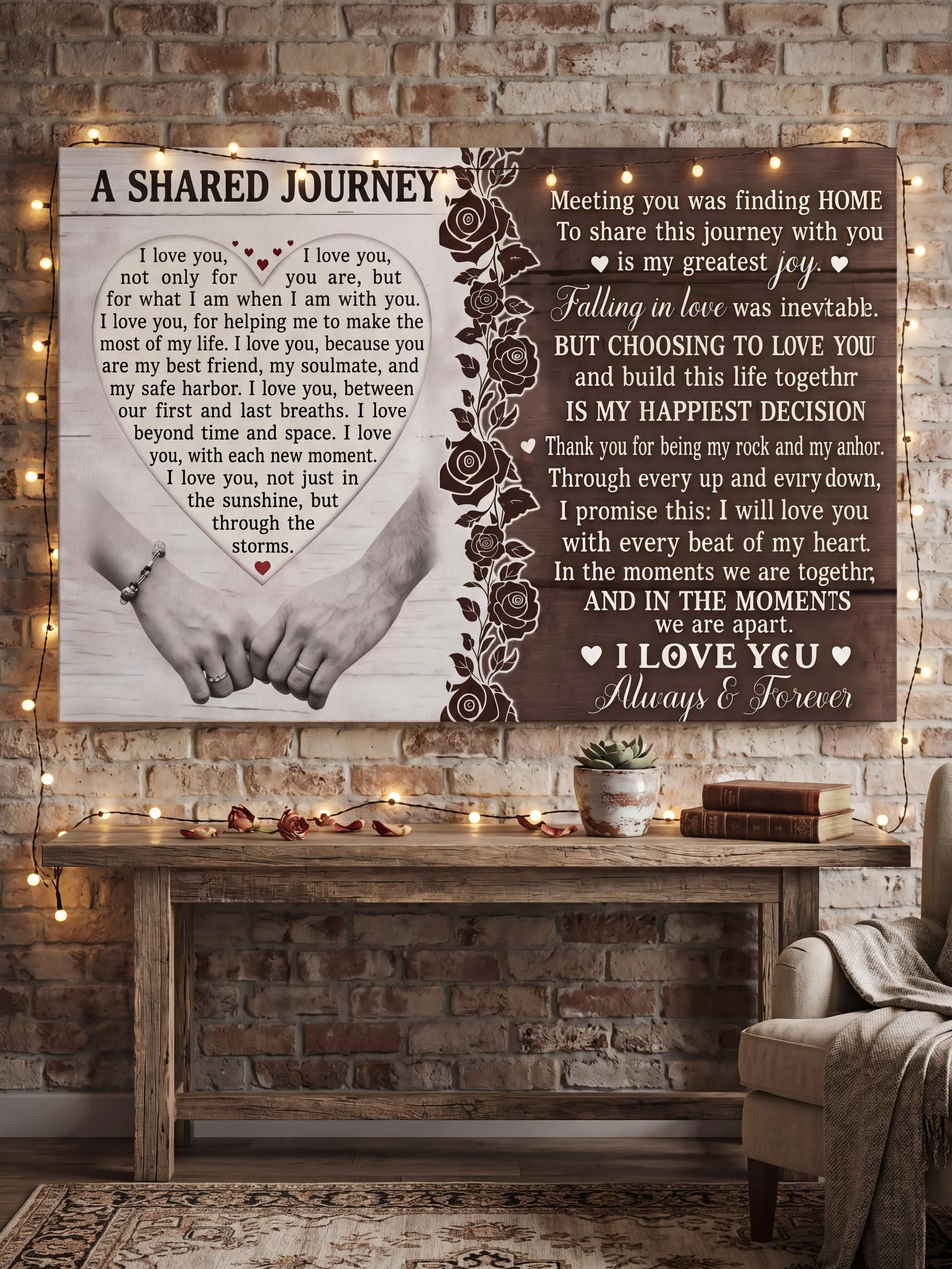 Romantic "A Shared Journey" Love Quote Canvas Poster Wall Art | Rustic Vintage Couple Home Decor | Meaningful Anniversary & Wedding Gift for Husband Wife Soulmate
