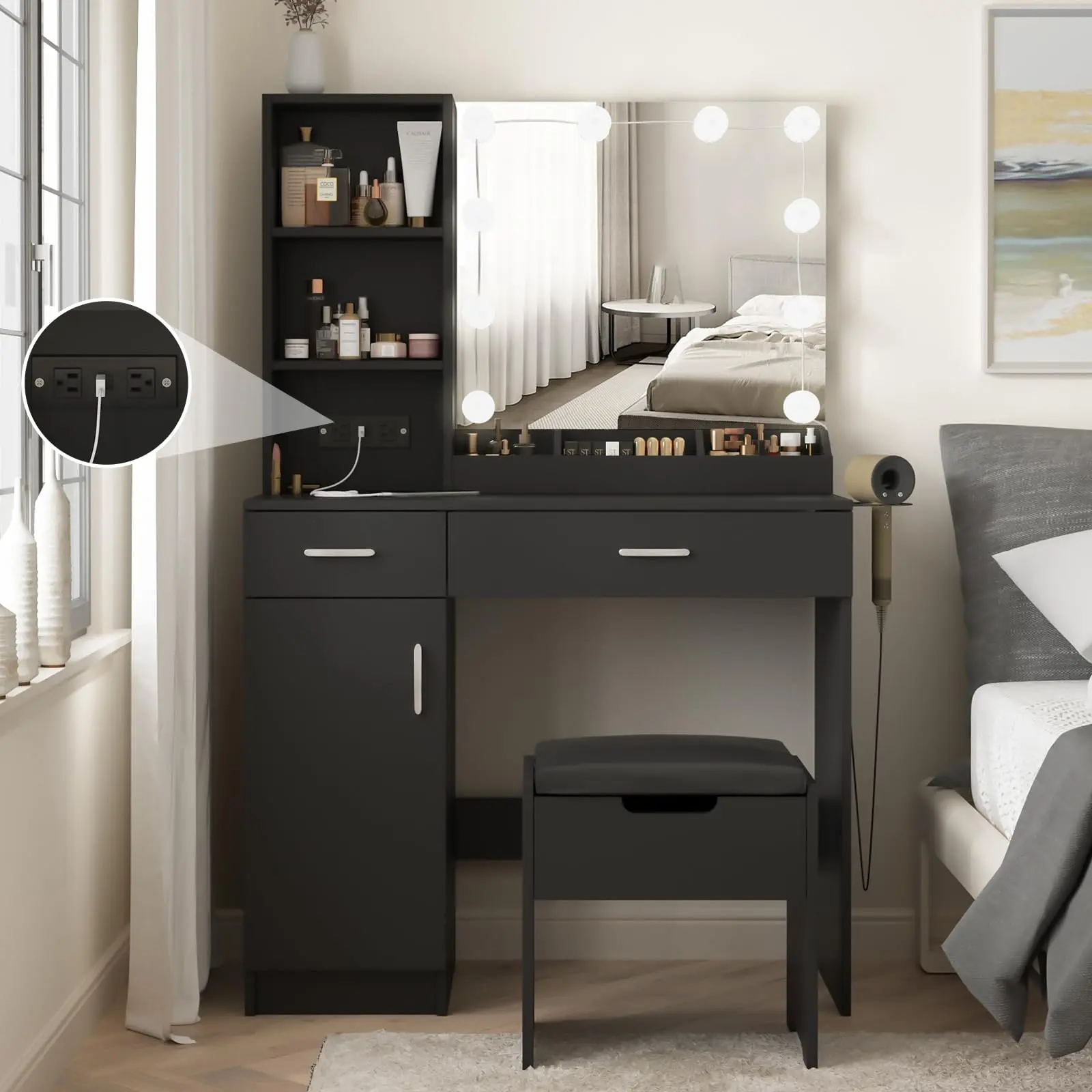 Black-with Power Strip